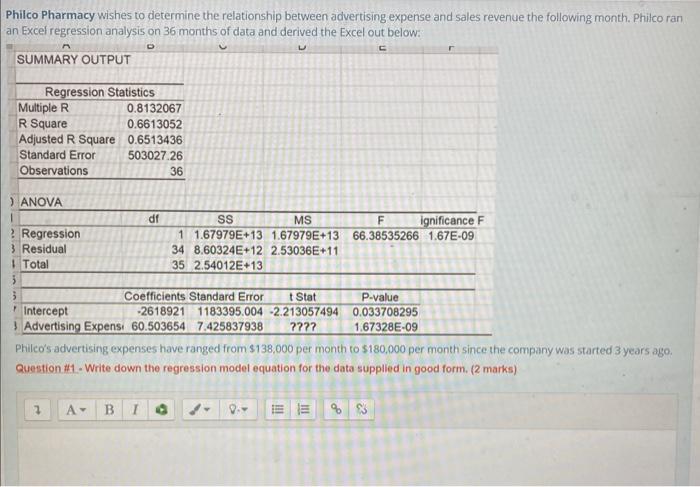 write down the regression model equation for the data supplied in good