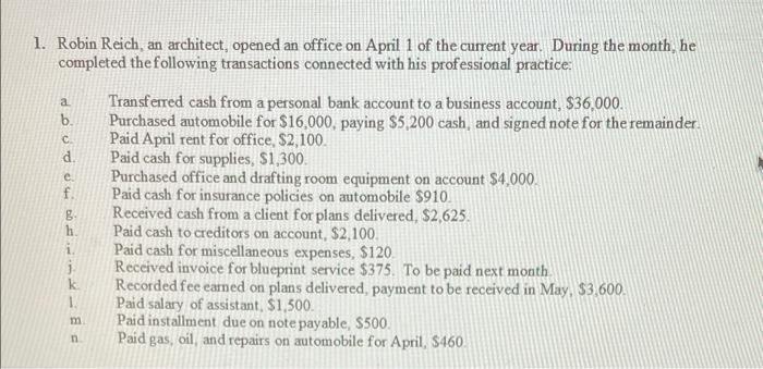  a d 1. Robin Reich, an architect, opened an office on