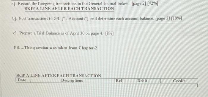 April 1 of the current year. During the month, he completed the