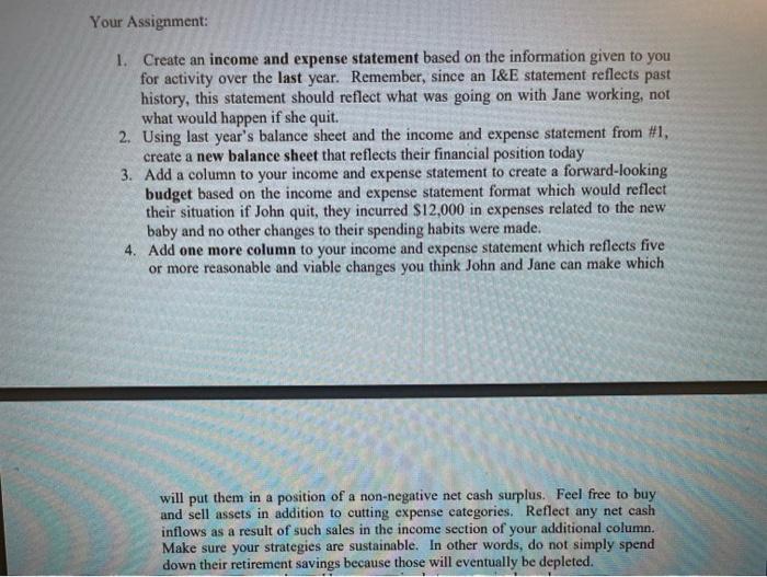 income and expense statement. show work if possible please. The Smith's are