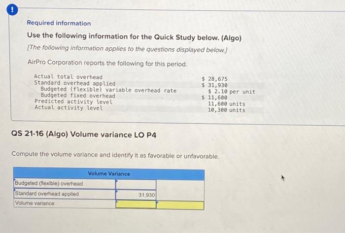  Required information Use the following information for the Quick Study below.