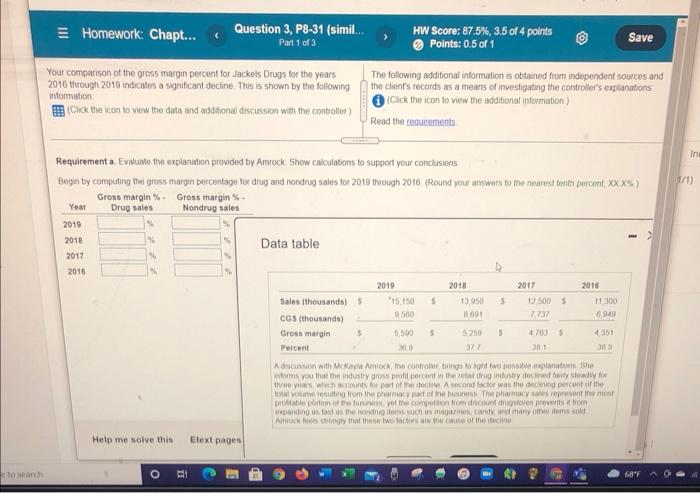  Homework: Chapt... Question 3, P8-31 (simil.. HW Score: 87.5%, 3.5 of