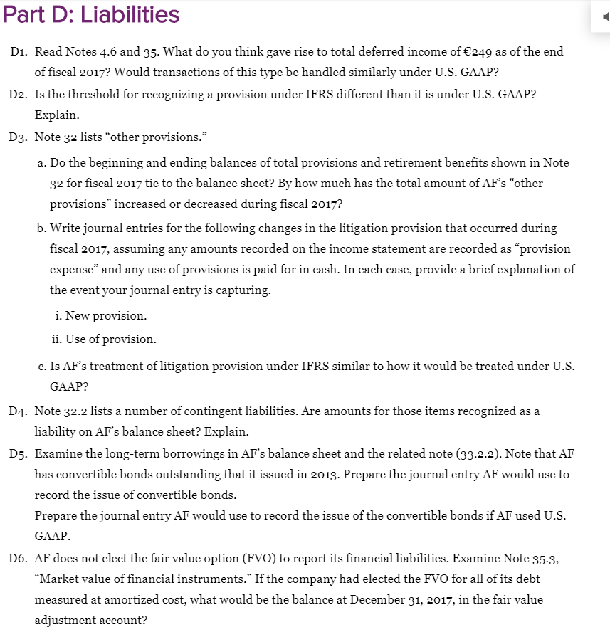  Part D: Liabilities D1. Read Notes 4.6 and 35. What do