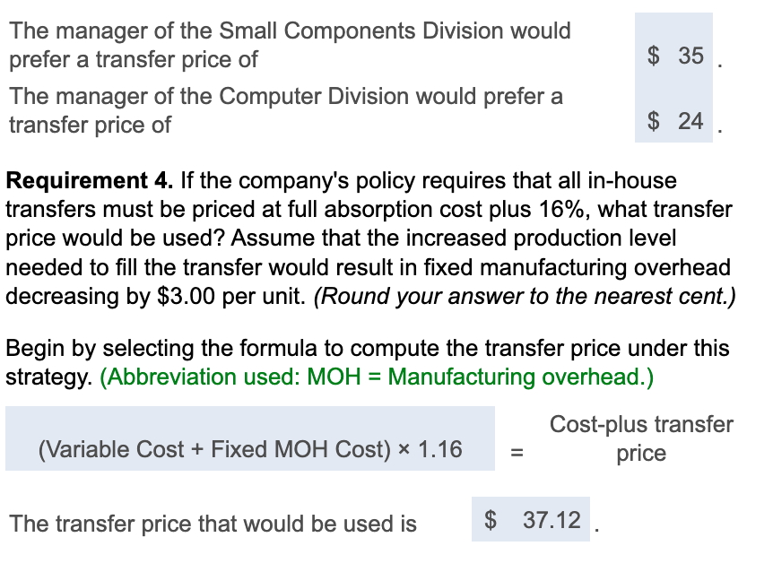 transfer price? Assume variable selling expenses pertain to outside sales only. 3.
