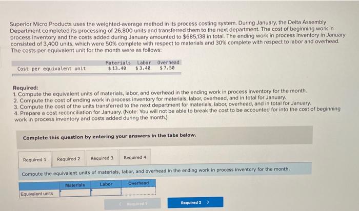  Superior Micro Products uses the weighted average method in its process