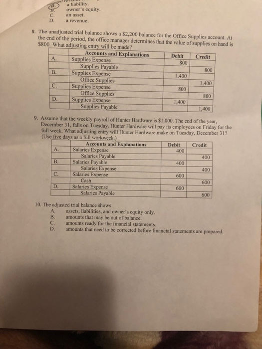  Need help with question 8 , 9 , 10 a liability