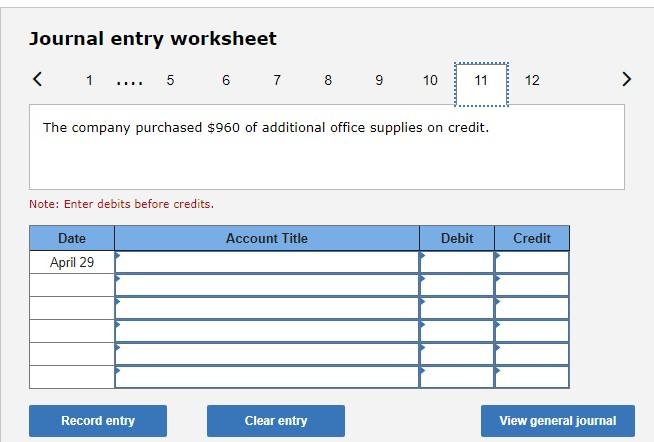received $2,000 cash. Note: Enter debits before credits. Account Title Debit Credit