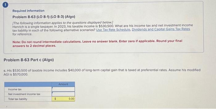 c and d please Required information Problem 8-63 (LO 8-1) (LO 8-3)