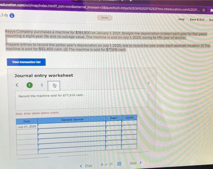 for four years assuming a elght-year life and no salvage value. The