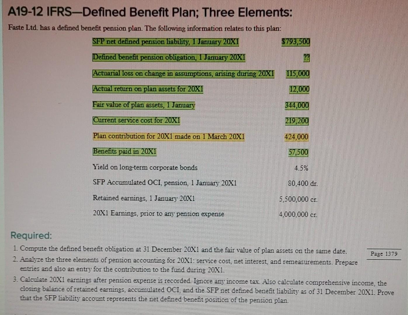  Just requirement 2 please A19-12 IFRS-Defined Benefit Plan; Three Elements: Faste