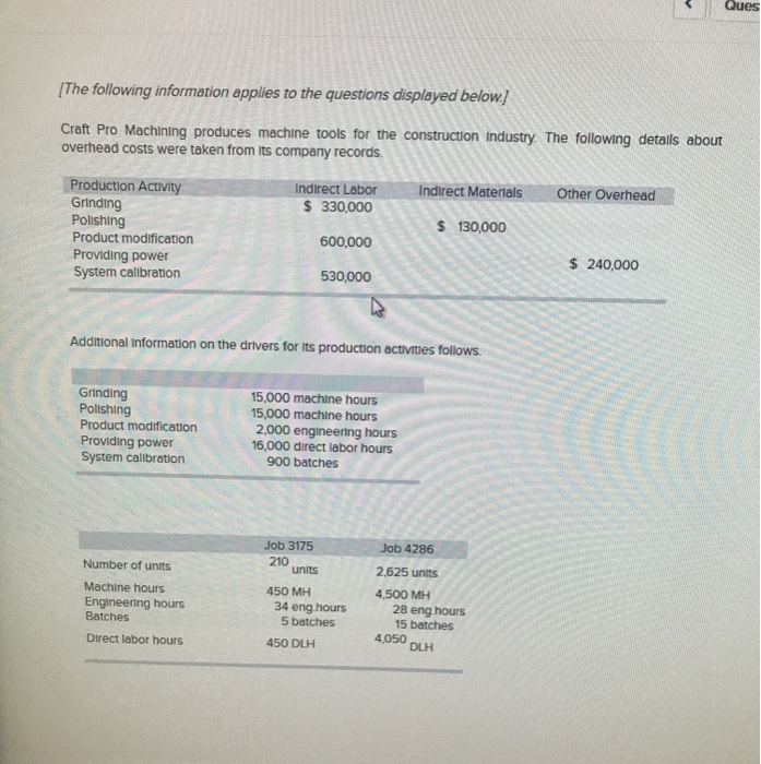  Ques IThe following information applies to the questions displayed below Craft