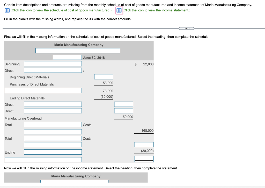 BAB Click the icon to view the schedule of cost of goods