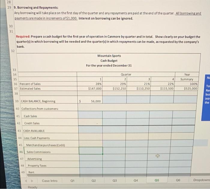 C 1 Question 5 - Cash Budget (30 marks) Mountain Sports has