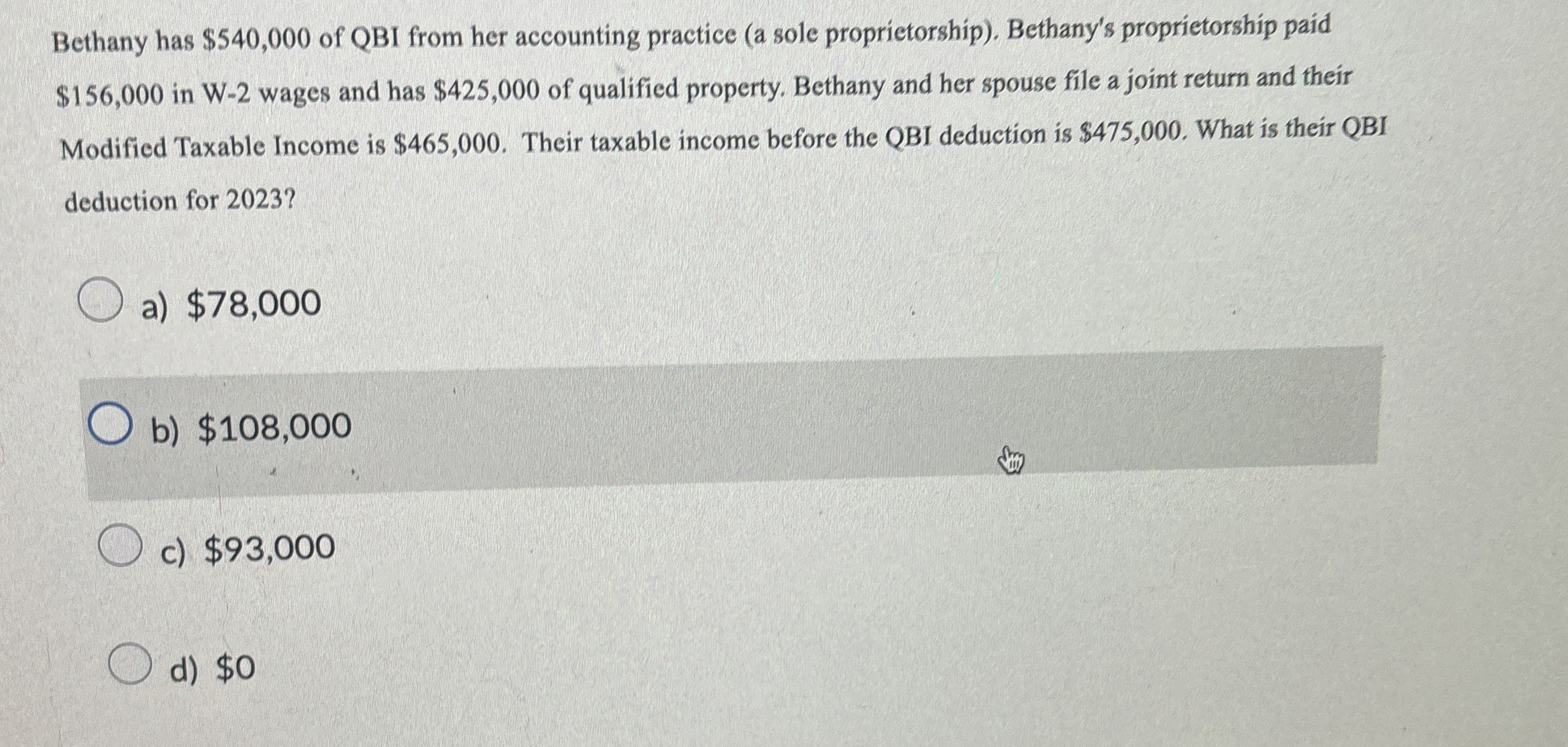  Bethany has $540,000 of QBI from her accounting practice (a sole