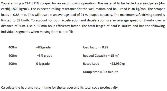 You are using a CAT 6216 scraper for an earthmoving operation.