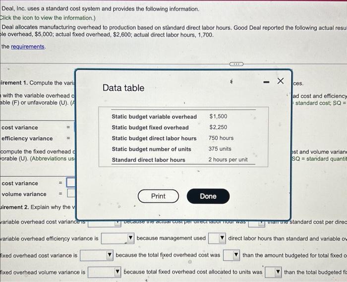 asap Good Deal, Inc: uses a standard cost system and provides the