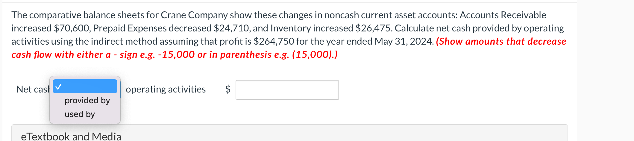 The comparative balance sheets for Crane Company show these changes in