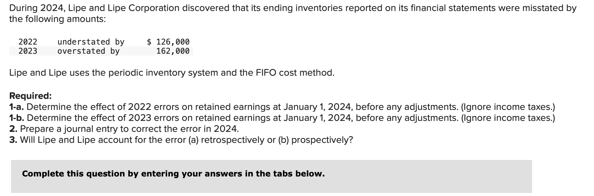 Prepare a journal entry to correct the error in 2024. Note: