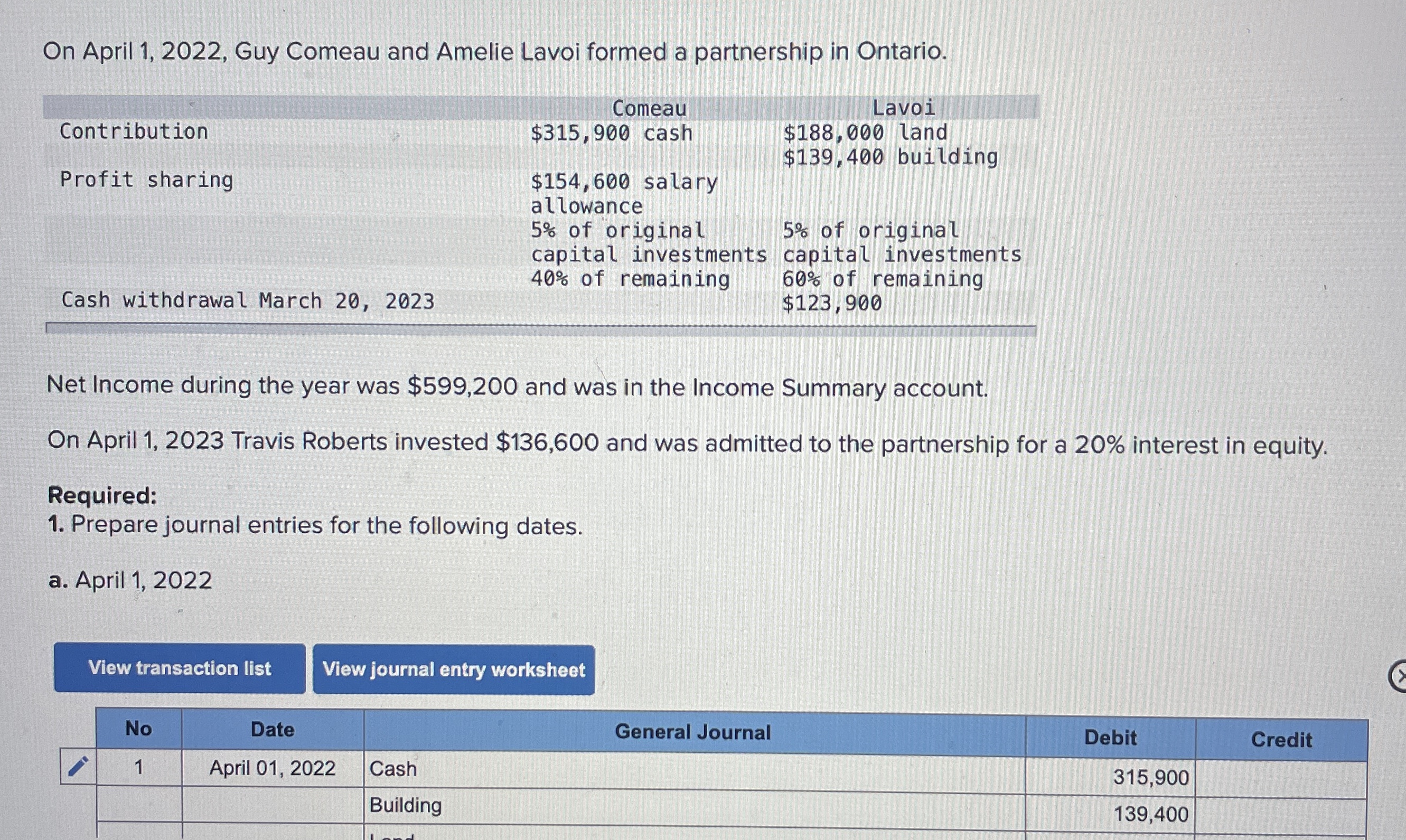  On April 1,2022, Guy Comeau and Amelie Lavoi formed a partnership