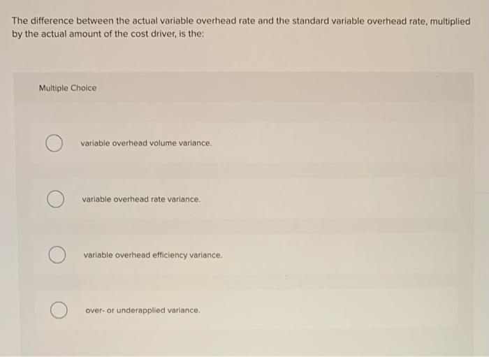  The difference between the actual variable overhead rate and the standard