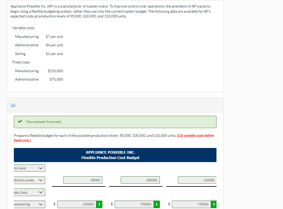 AP2: Need Answer for B Appliance Possible Inc. (AP) is a manufacturer