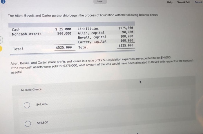  Saved Help Save & Exit Submit The Allen, Bevell, and Carter