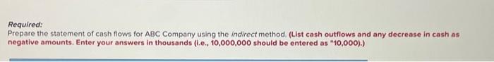 preparing the statement of cash flows (indirect method) for ABC Company. All