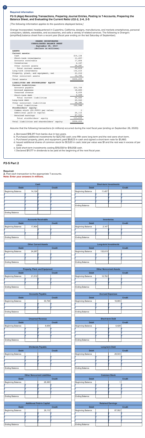  Required information P2-5 (Algo) Recording Transactions, Preparing Journal Entries, Posting to
