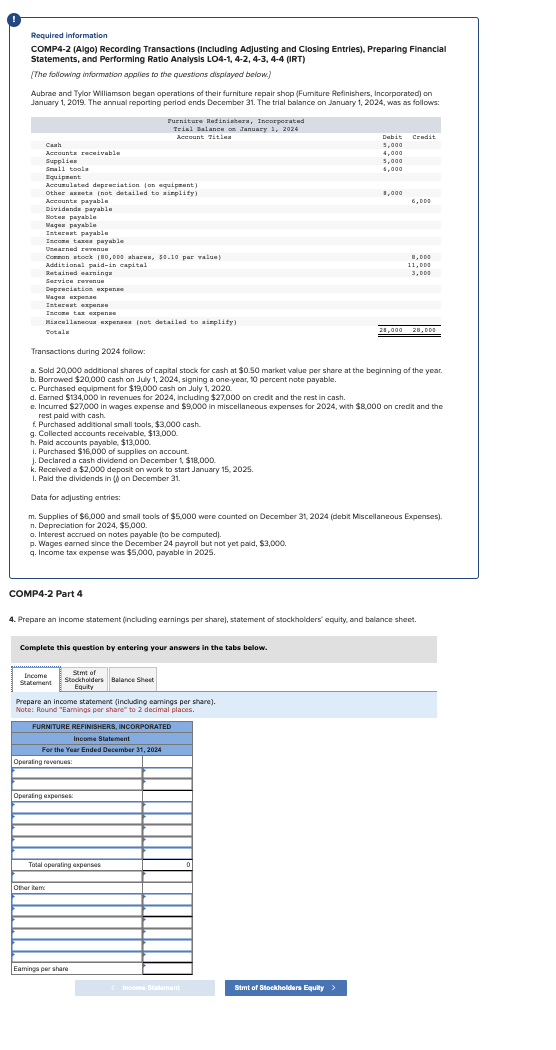 All the same question, just different parts Required information COMP4-2 (Algo) Recording