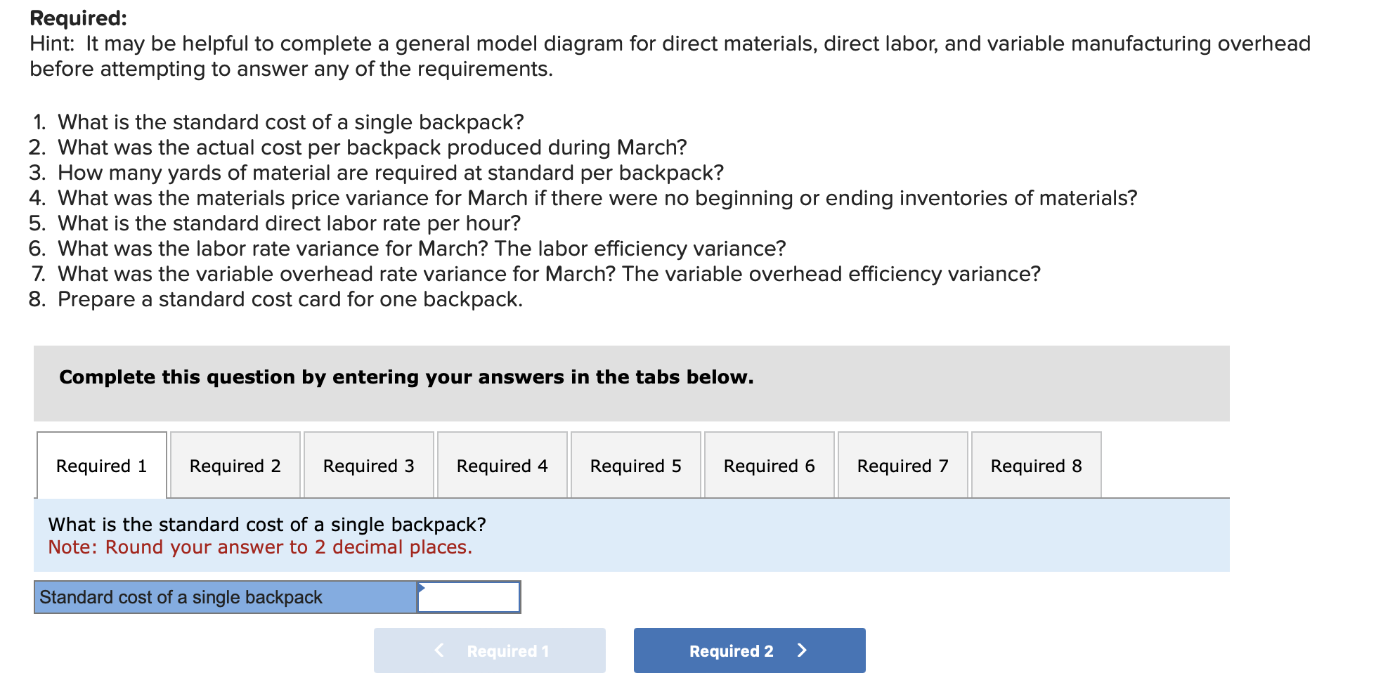 diagram for direct materials, direct labor, and variable manufacturing overhea before attempting