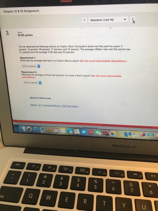  FINANCE Chapter 12 &13 Assignment Question 3 (of 15) 3. 10.00