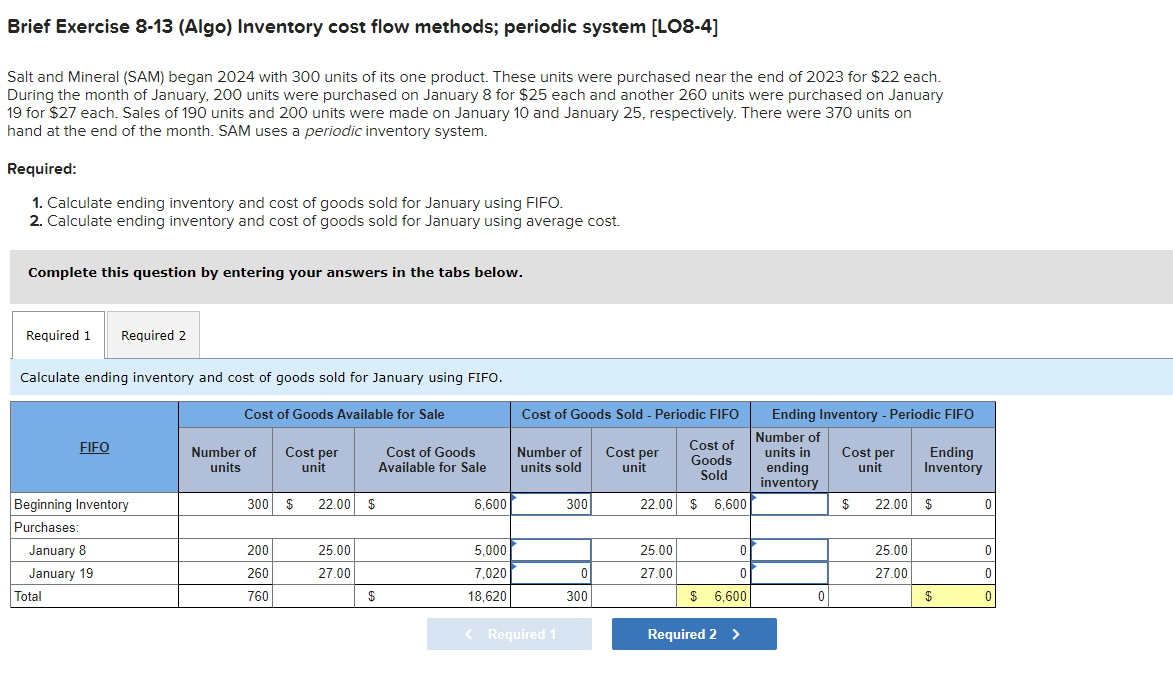  Brief Exercise 8-13 (Algo) Inventory cost flow methods; periodic system [LO8-4]