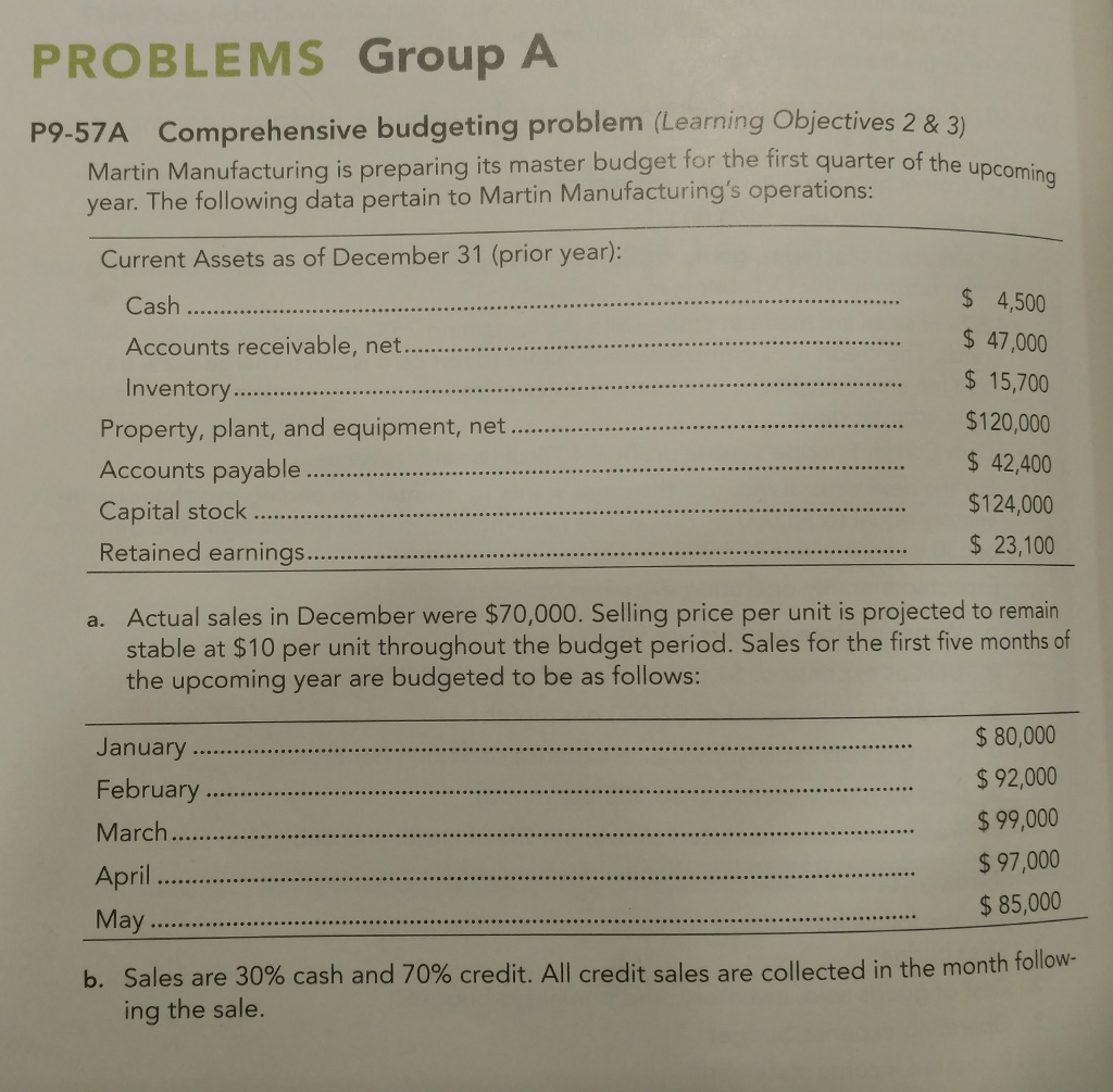 Problem P9-57A: Information: a-k provided Requirements: 1-10 PROBLEMS Group A Comprehensive