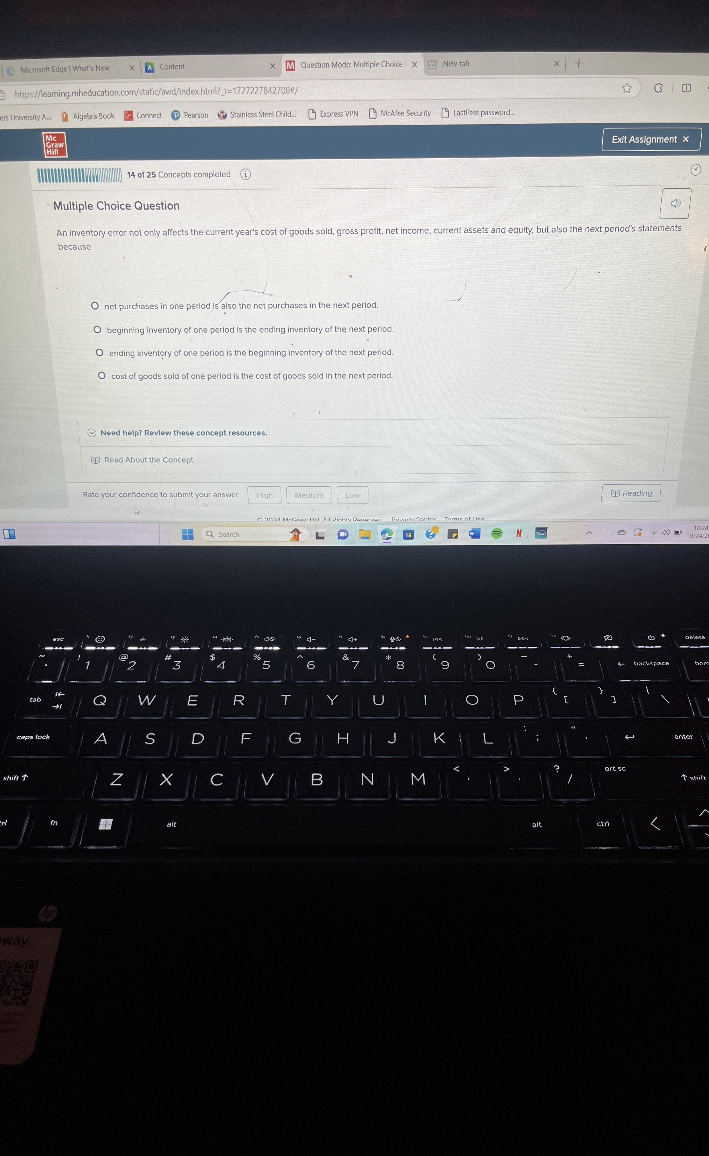  Multiple Choice Question An inventory error not only affects the current