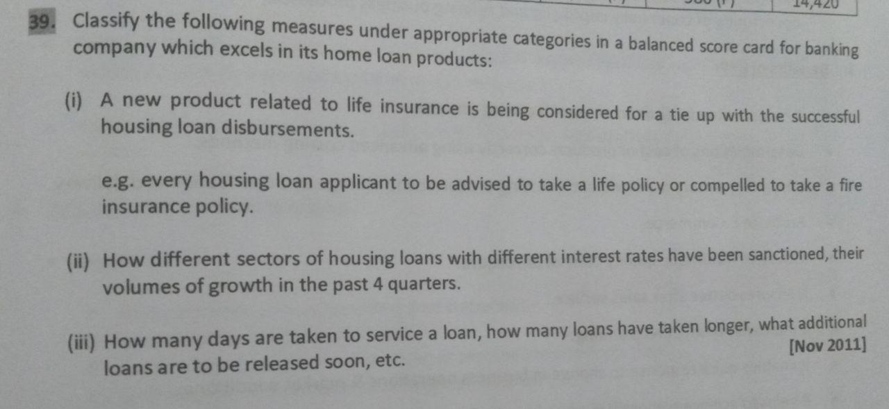 39. Classify the following measures under appropriate categories in a balanced