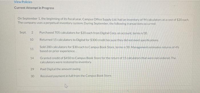  View Policies Current Attempt in Progress On September 1. the beginning
