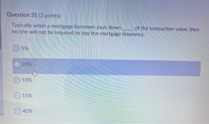 Question 31 (2 points) Typically when a mortgage borrower pays down