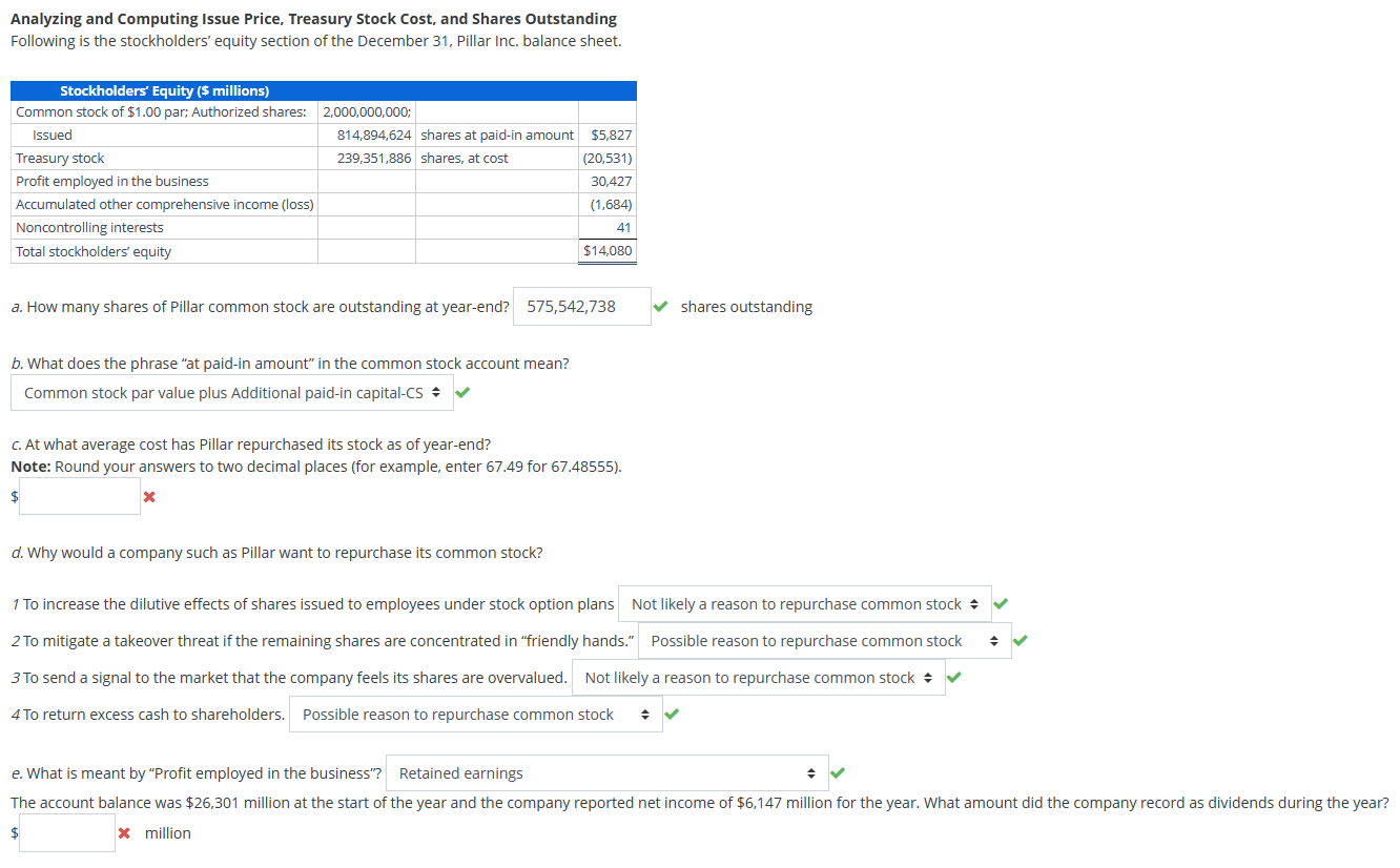 Part C and E Analyzing and Computing Issue Price, Treasury Stock Cost,