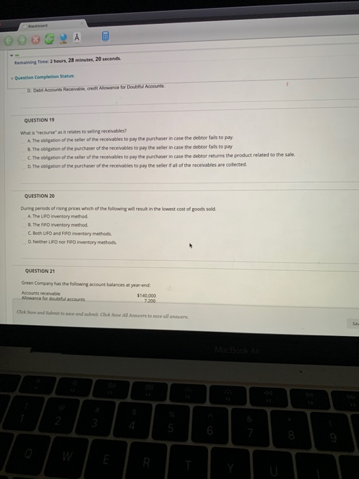  Remaining Time: 2 hours, 28 minutes, 20 seconds. Question Completion Status: