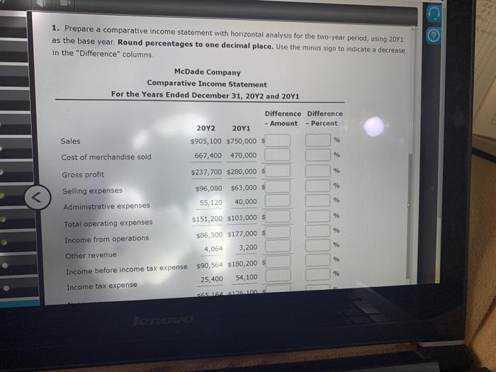 Horizontal Analysis of Income Statement For 2012, McDade Company reported a decline