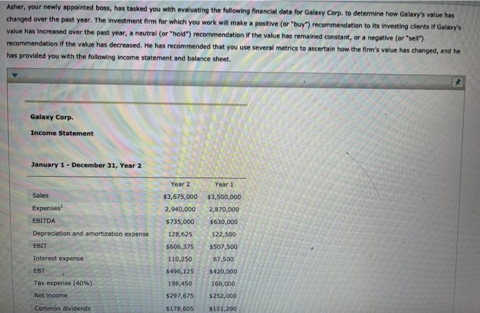  Asher, your newly appointed boss, has tasked you with evaluating the