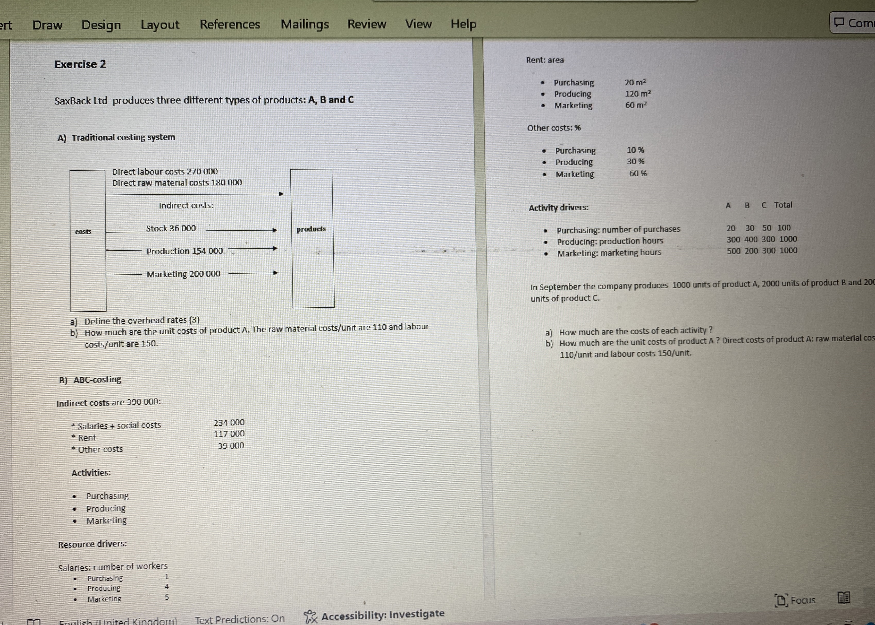 Draw Design Layout References Mailings Review View Help Exercise 2 SaxBack