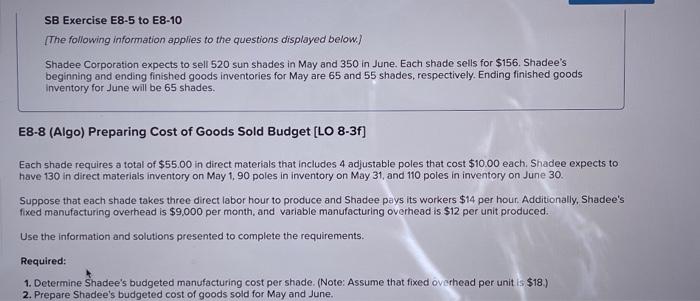  SB Exercise E8-5 to E8-10 [The following information applies to the