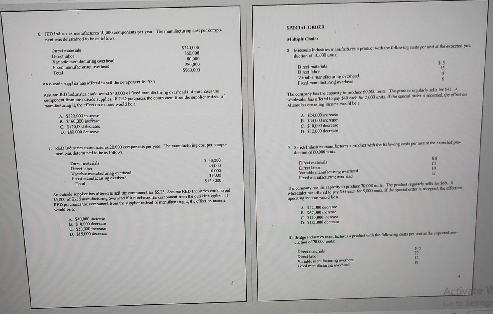 (ACC2008) UNIT 6: MARGINAL COSTING AND DECISION MAKING TUTORIAL QUESTIONS 3. Assume
