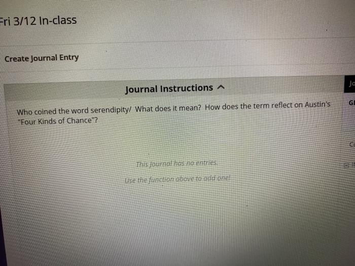  Fri 3/12 In-class Create Journal Entry Journal Instructions A GE Who