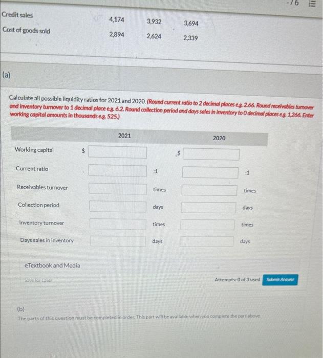 inc. are shown below. Additional information: and imyentory turnover to 1 decimal