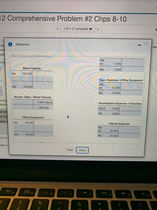 of 1 (1 complete) Reference 7,000 Adj.(e) 7,000 Bal. Amortization Expense-Franchise Adi.