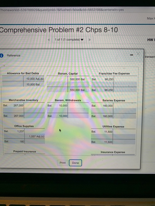10,000 Bal. Ball Franchise 45,000 4,500 Adj. 40,500 Bal. Print Done aspx?homeworkld-539788929&questionid=1&flushed=false&cld-5653198&centerwin=yes
