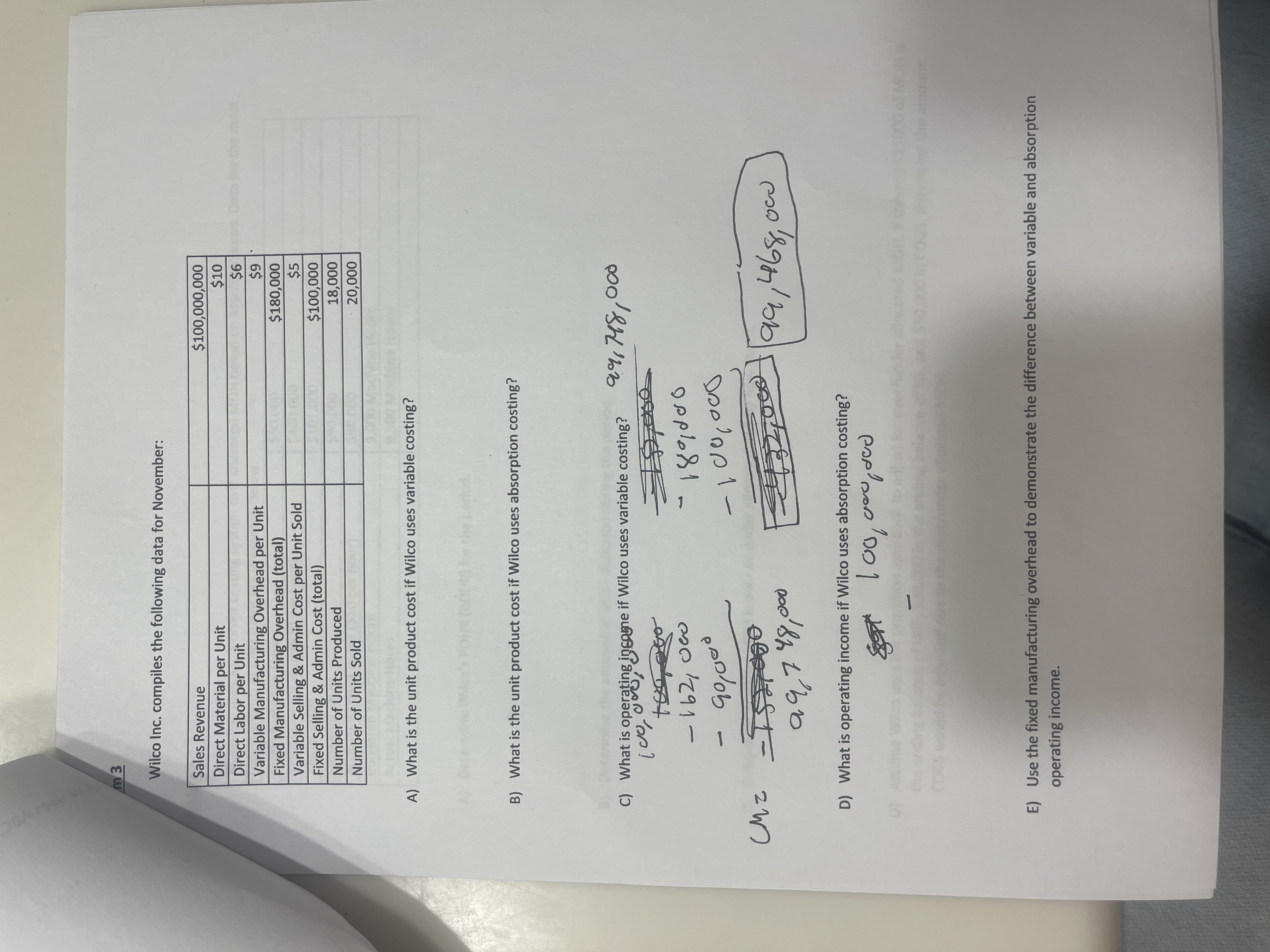  m3? Wilco Inc. compiles the following data for November: A) What