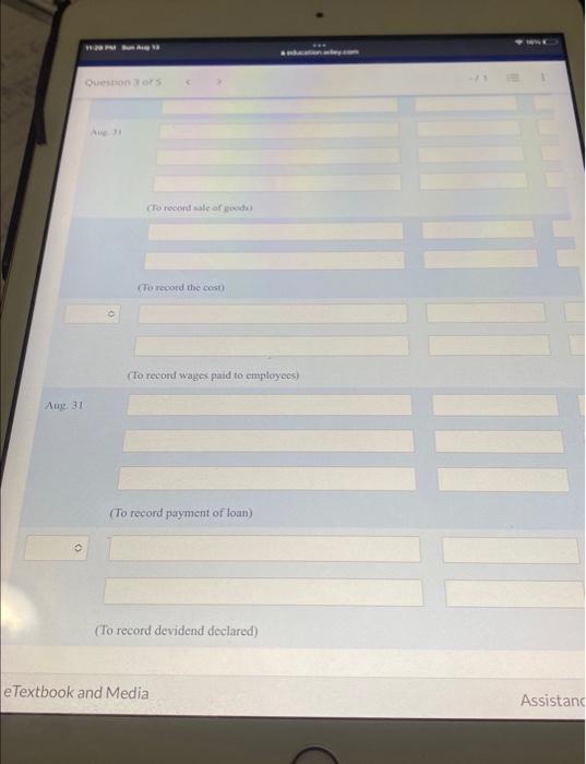 the following transactions in its first month: Aug. 19 14 25 12